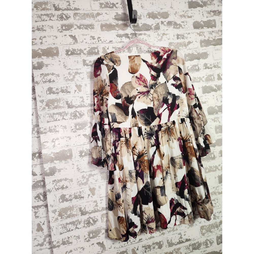 Entro Mini Boho Floral Dress Small V-Neck Button Details Bell Sleeve Lined Artsy - Picture 11 of 16